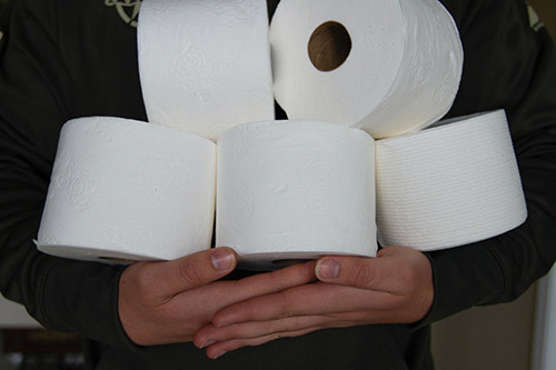 Hände halten Toilettenpapier